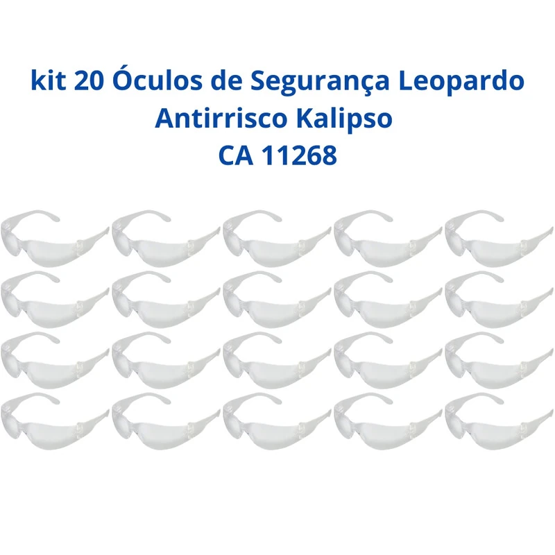 Kit 20 Óculos Segurança Leopardo Antirrisco Kalipso Ca 11268 Cinza