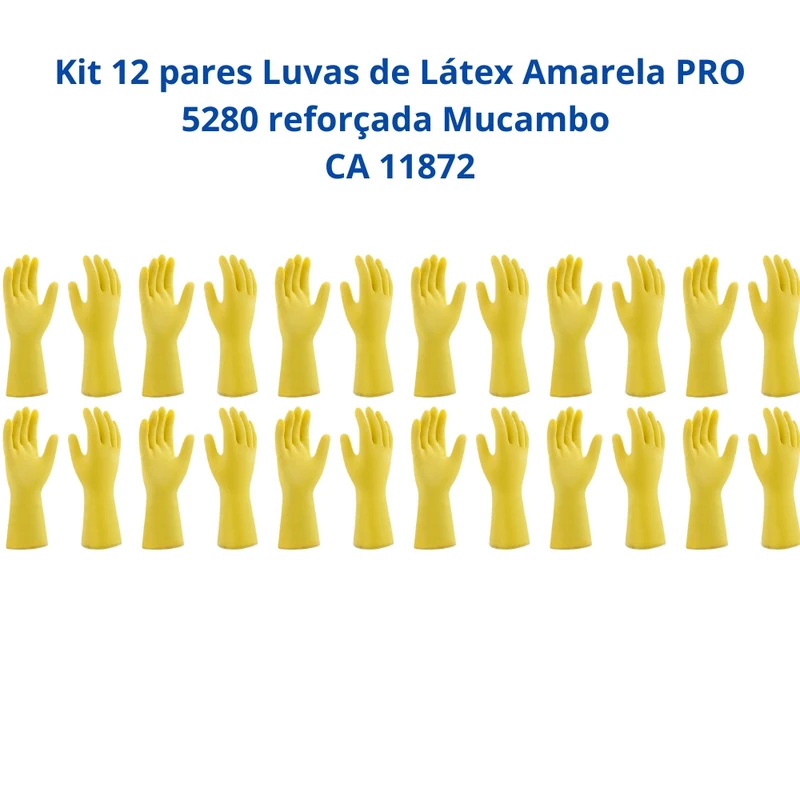 Kit 12 Luvas Látex Amarela Pro 5280 Reforçada Limpenza Mucambo Ca 11872 T9
