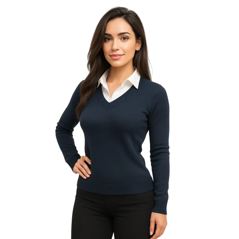 Suéter Blusa De Frio Lã Tricot Manga Longa Gola V Inverno Eg Azul Marinho