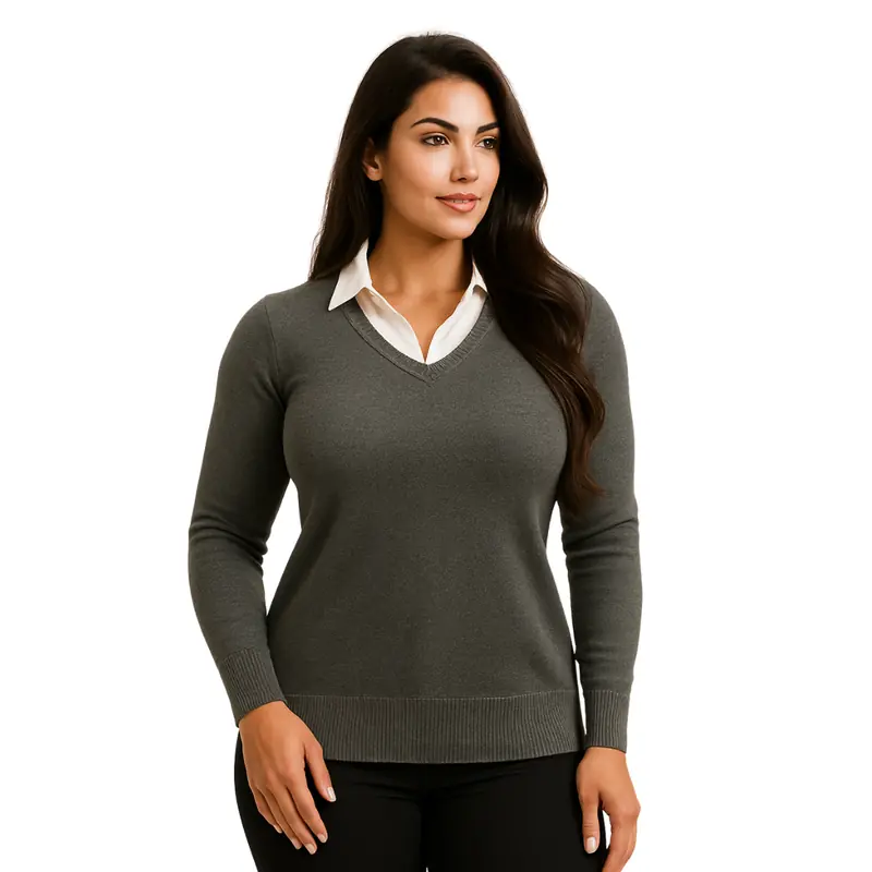 Suéter Blusa De Frio Lã Tricot Manga Longa Gola V Inverno G Cinza