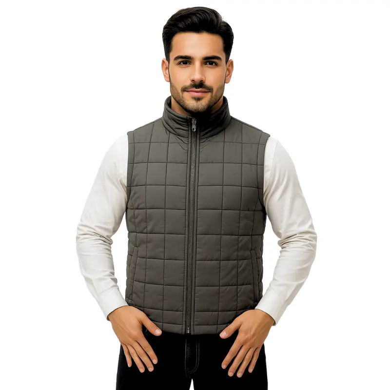 Colete Profissional Puffer Nylon Forro Zíper Masculino Cinza M Cinza