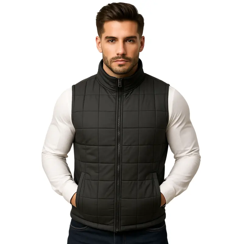 Colete Profissional Nylon Puffer Forro Zíper Masculino Preto G Preto