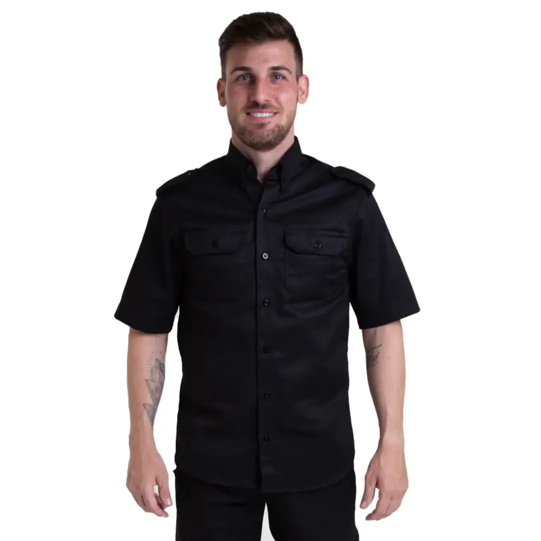 Camisa Profissional Trabalho Vigilante Segurança Manga Curta Preta P Preto