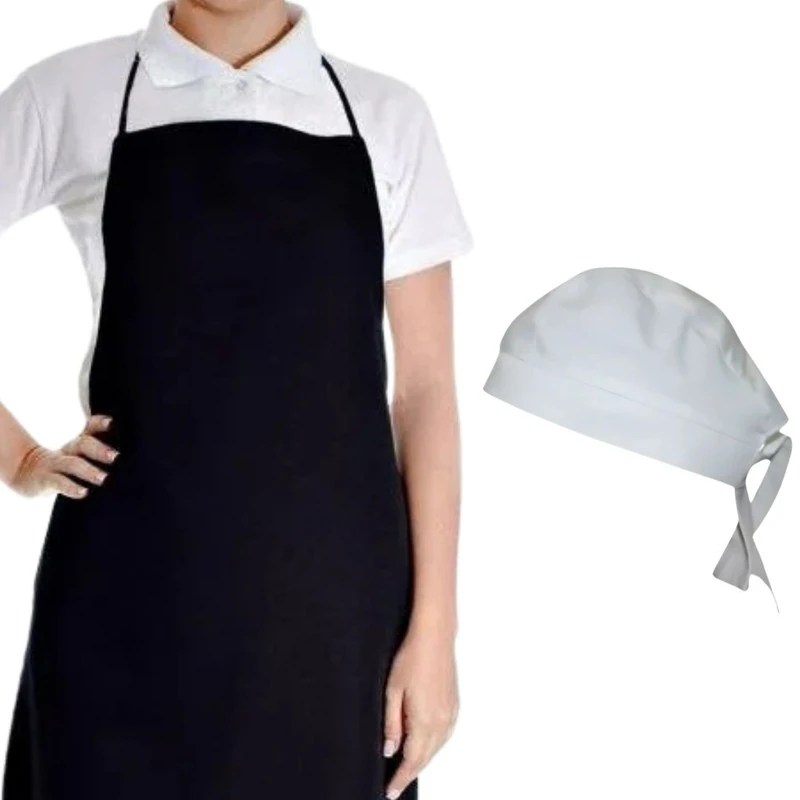 Kit Chef Profissional Avental Bandana Cozinha Restaurante Unissex Avental Preto Bandana Branca