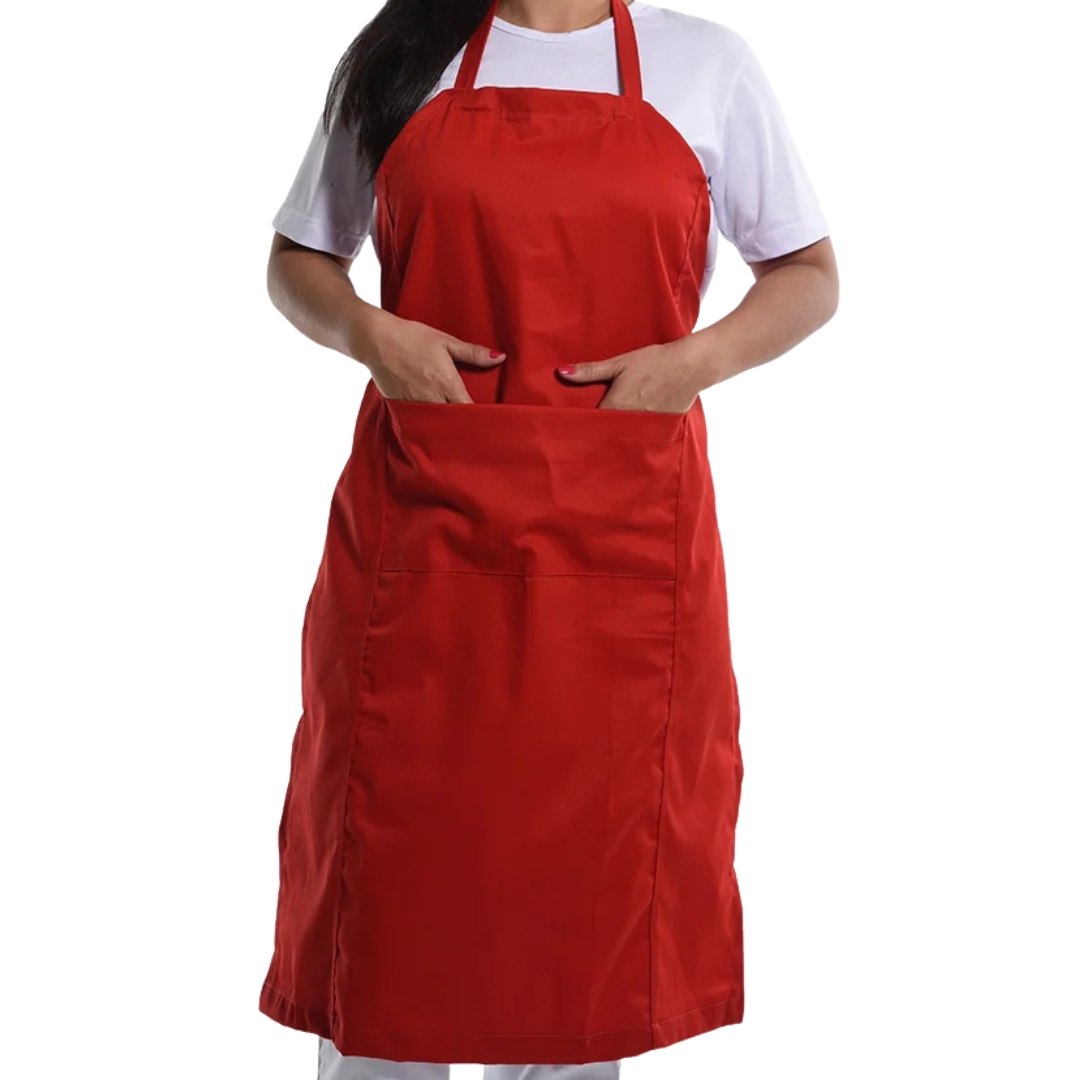 Kit 3 Aventais Brim Uniforme Profissional Restaurante Bares Salão C/ Amarração Bolso Vermelho