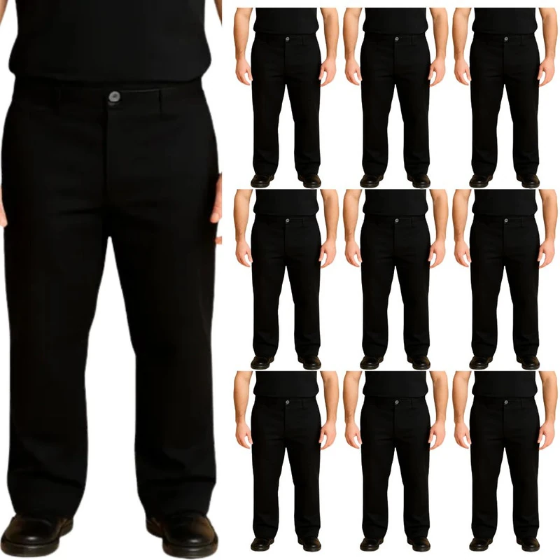 Kit 10 Calças Profissional Uniforme Trabalho Pesado Brim Metade Elástico  36 Preta