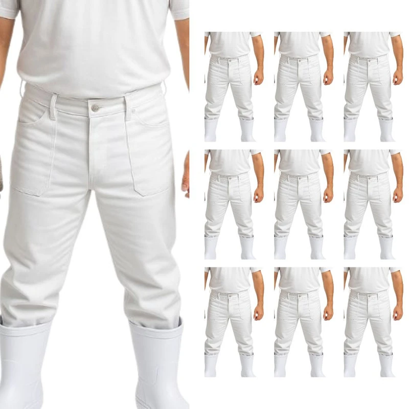Kit 05 Calças Profissional Uniforme Trabalho Pesado Brim Metade Elástico 42 Branca