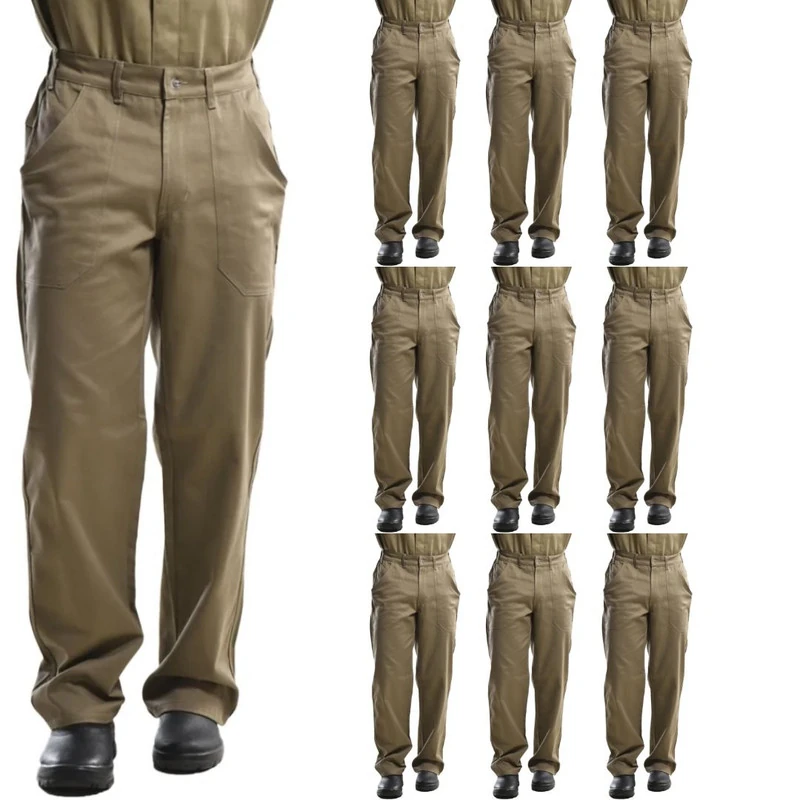 Kit 05 Calças Profissional Uniforme Trabalho Pesado Brim Metade Elástico 44 Caqui