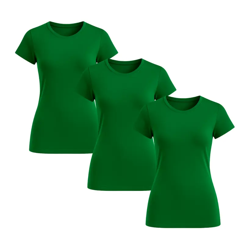 Kit 3un Blusa Camiseta Feminina Baby Look Gola Redonda Pp Verde Bandeira
