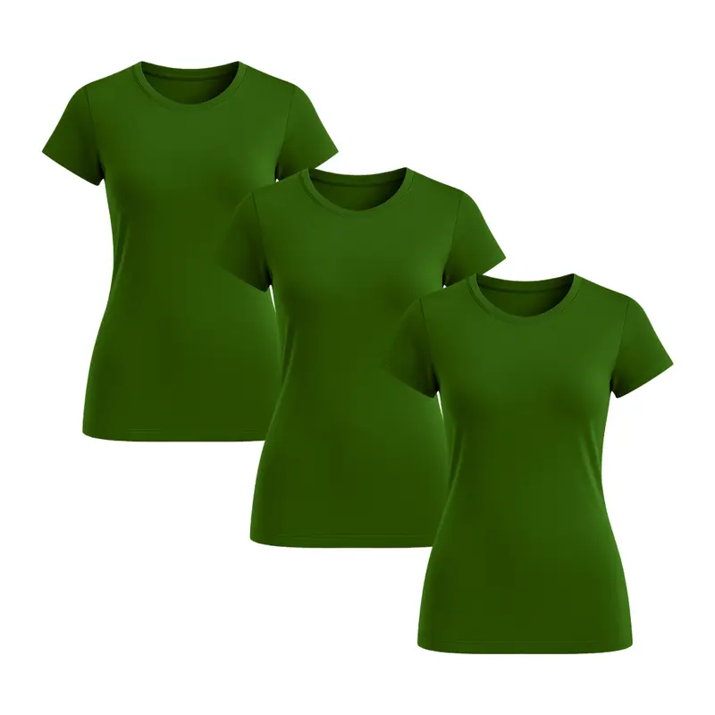 Kit 3un Blusa Camiseta Feminina Baby Look Gola Redonda P Verde Musgo