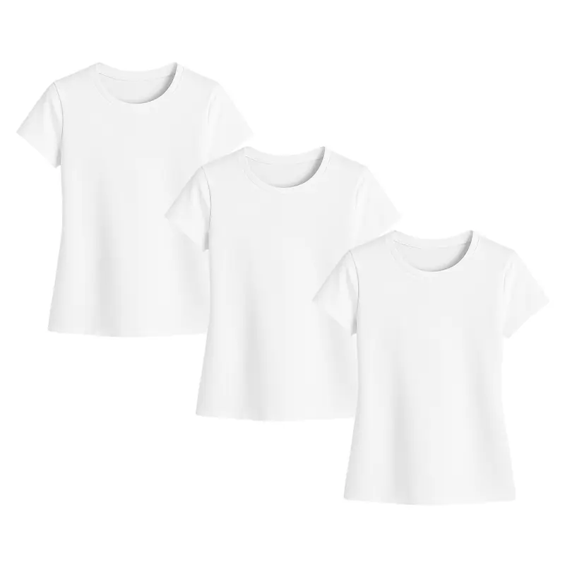 Kit 3un Blusa Camiseta Feminina Baby Look Gola Redonda P Branca