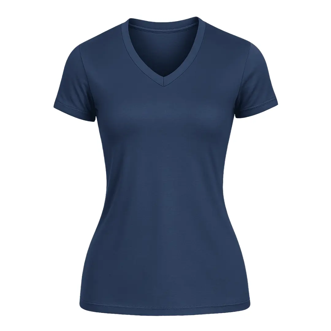 Blusa Camiseta Feminina Baby Look Básica Gola V Pp Azul Marinho