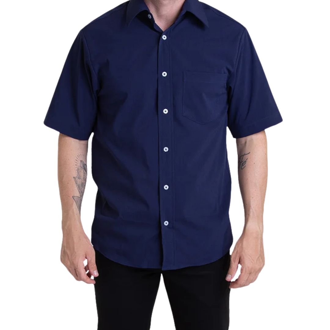 Camisa Tricoline Manga Curta Azul Noite Pp Azul Noite
