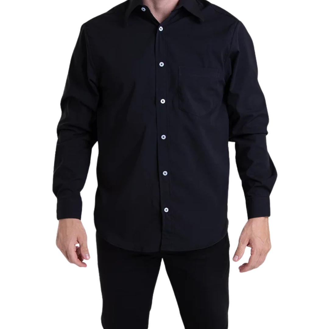 Camisa Tricoline Manga Longa Preto G Preto