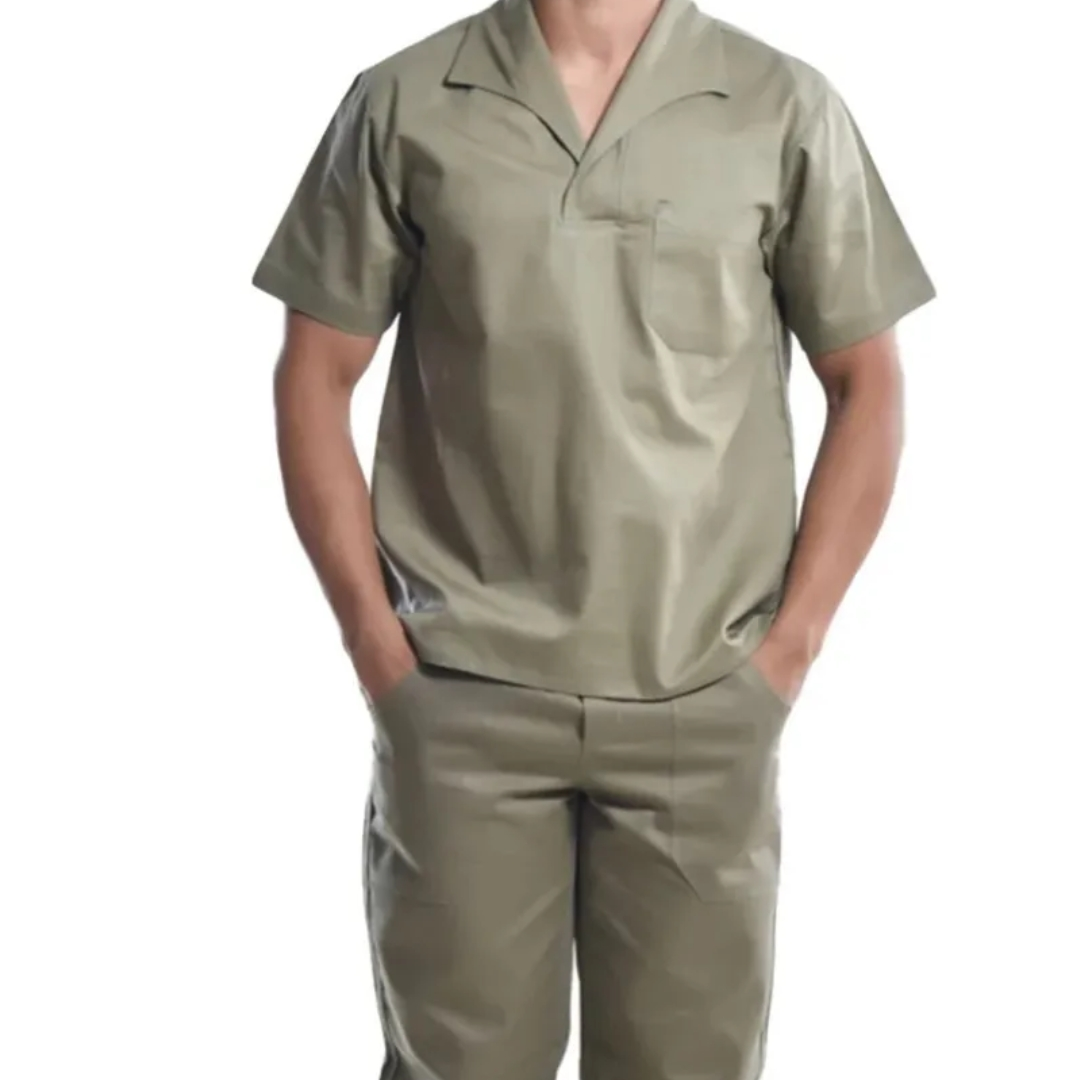 Camisa Profissional Fechada Mangas Curtas Gola Italiana Caqui Ex Caqui