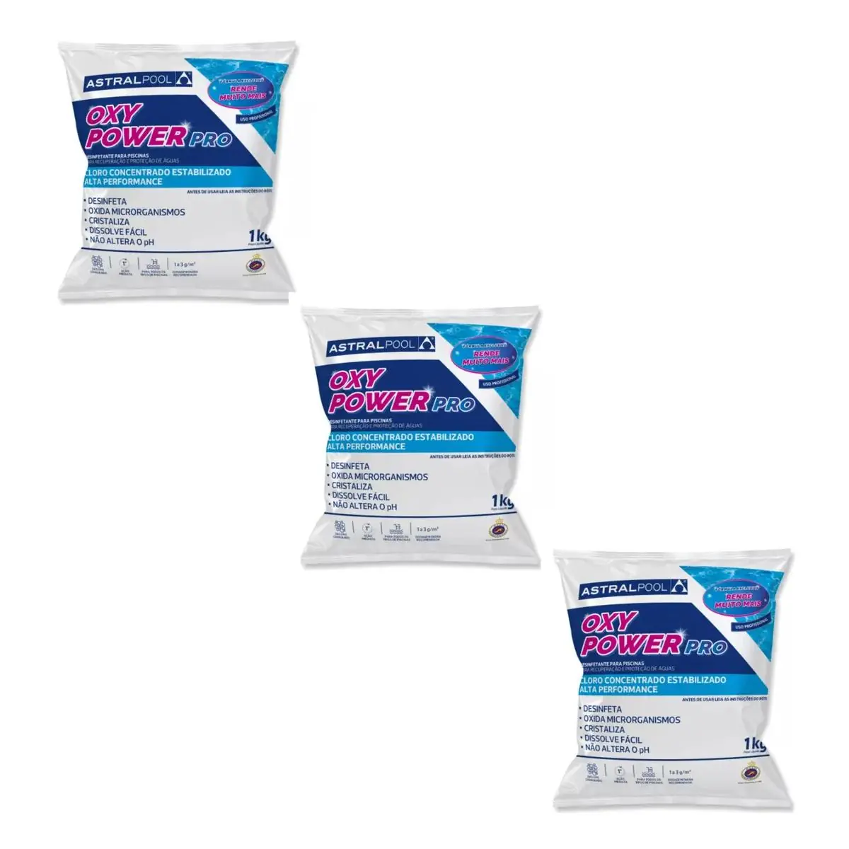 Kit 3 Cloros Para Piscina Astralpool Oxy Power Pro 1kg