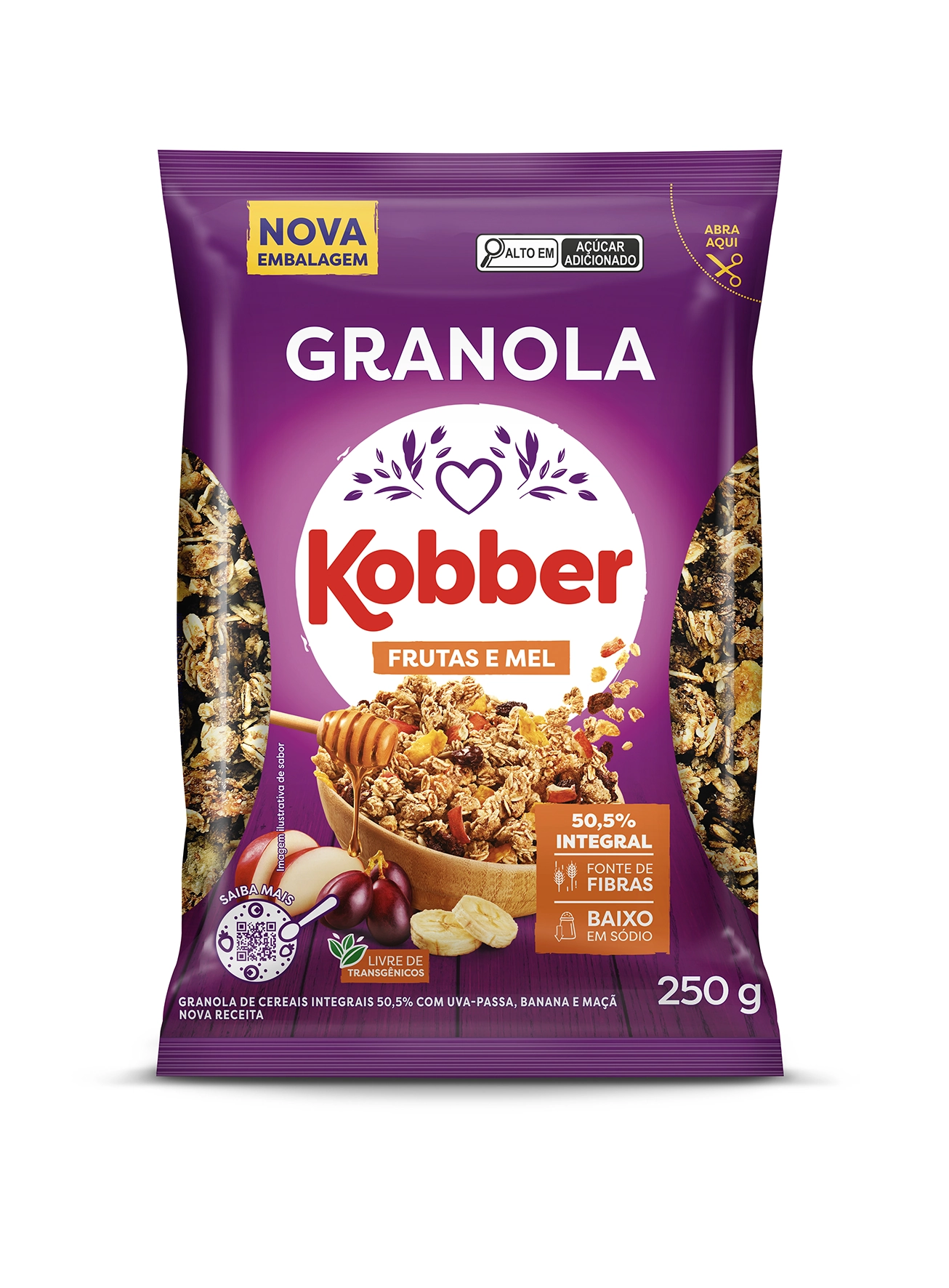 Granola Light Passas E Maçã Kobber Pacote 250g