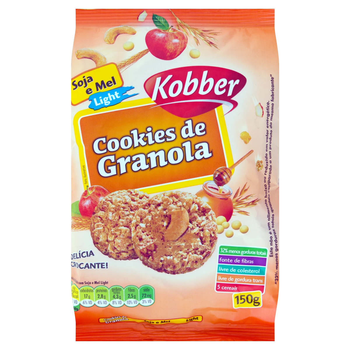 Biscoito Cookie Granola, Soja E Mel Light Kobber Pacote 150g