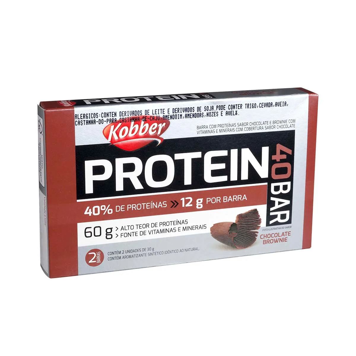 Barra com Proteínas Sabor Chocolate e Brownie Kobber Protein 40 Bar 60g 2 Unidades