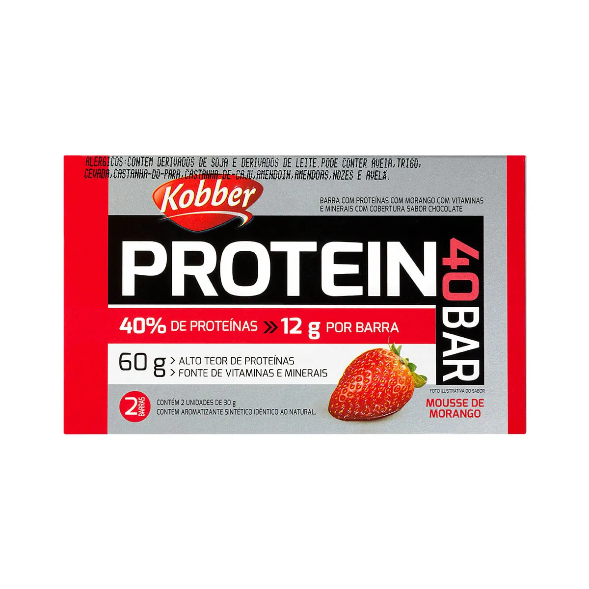 Barra de Proteína Morango, com Cobertura de Chocolate, Kobber Protein 2 unidades 60g