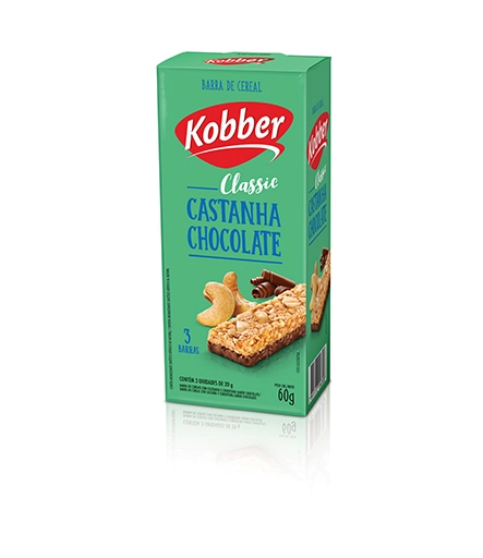 Pack Barra De Cereal Castanha Cobertura Chocolate Kobber Classic Caixa 60g 3 Unidades