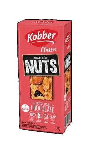 Pack Barra Mix De Nuts Cobertura Chocolate Kobber Classic Caixa 50g 2 Unidades