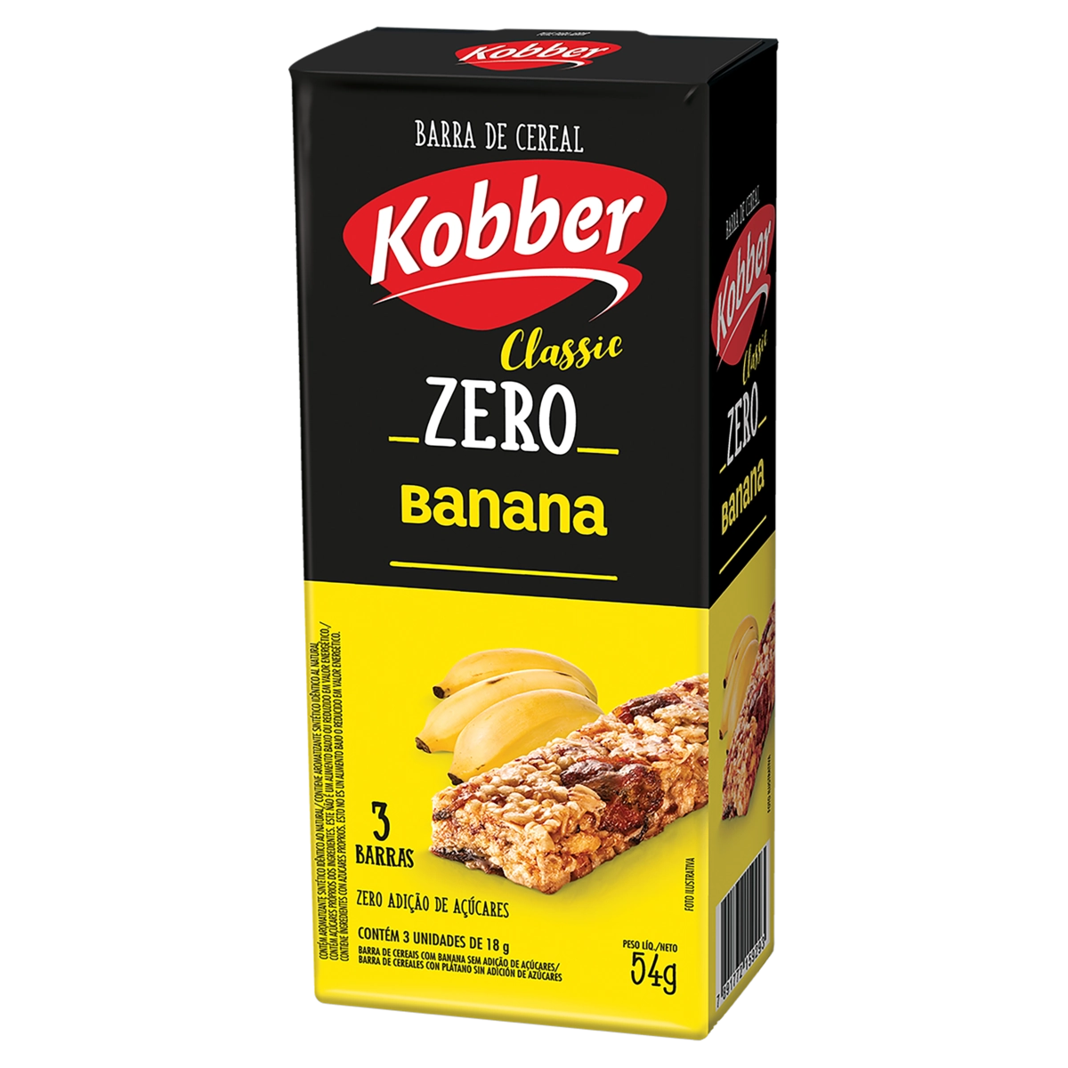 Pack Barra De Cereal Banana Kobber Classic Zero Caixa 54g 3 Unidades