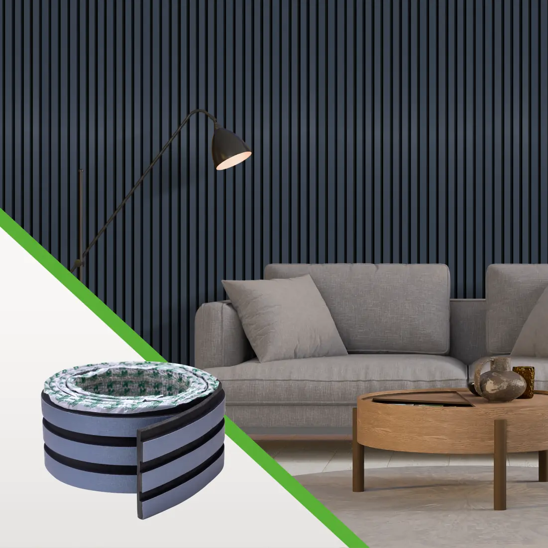 Painel Ripado Laminado De Eva Autocolante | Linha Urban Meu Rodapé Mrp Azul, Rolo De 10 Metros