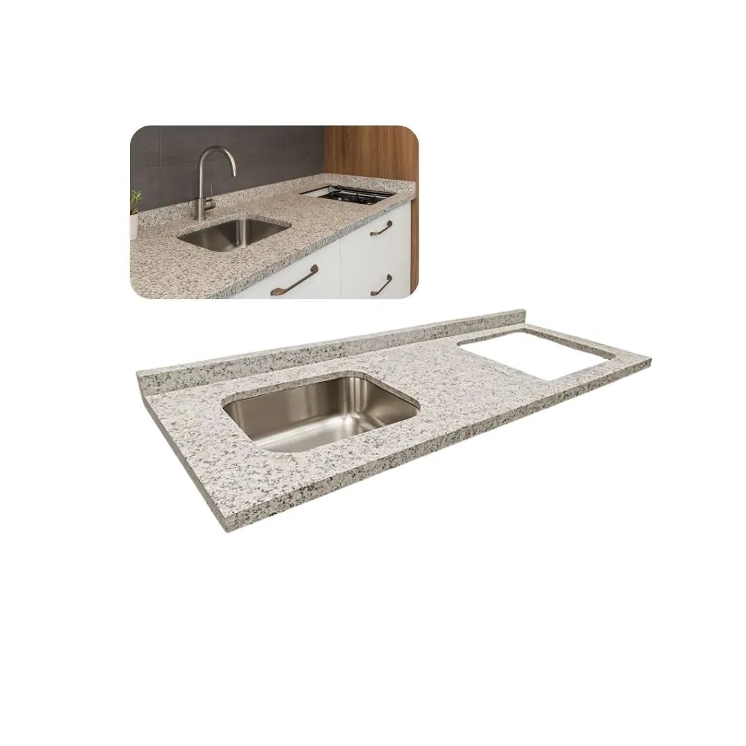 Pia Cozinha 200cm Granito Arabesco C/cuba Inox Parte Cooktop Arabesco