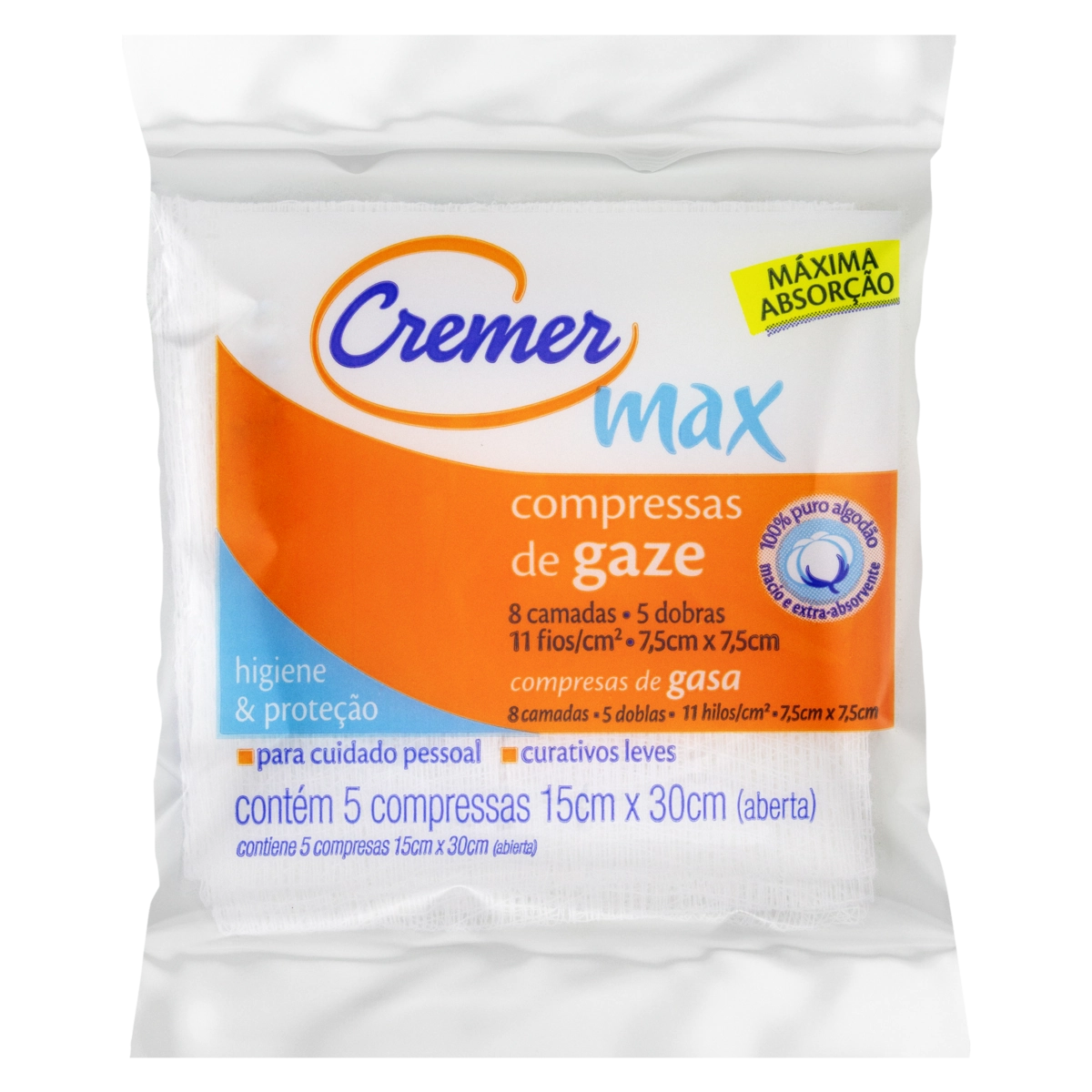 Compressa De Gaze Cremer Max 15cm X 30cm Pacote 5 Unidades