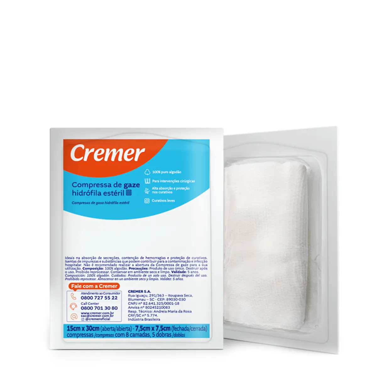 Compressa De Gaze Cremer Estéril Com 10 Unidades 7,5 X 7,5...