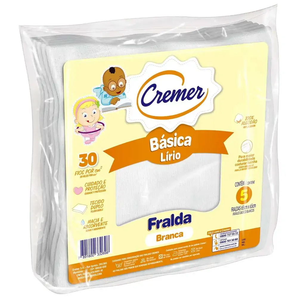 Cremer Lírio Branca 65x65cm único Tecido 5 Unidades