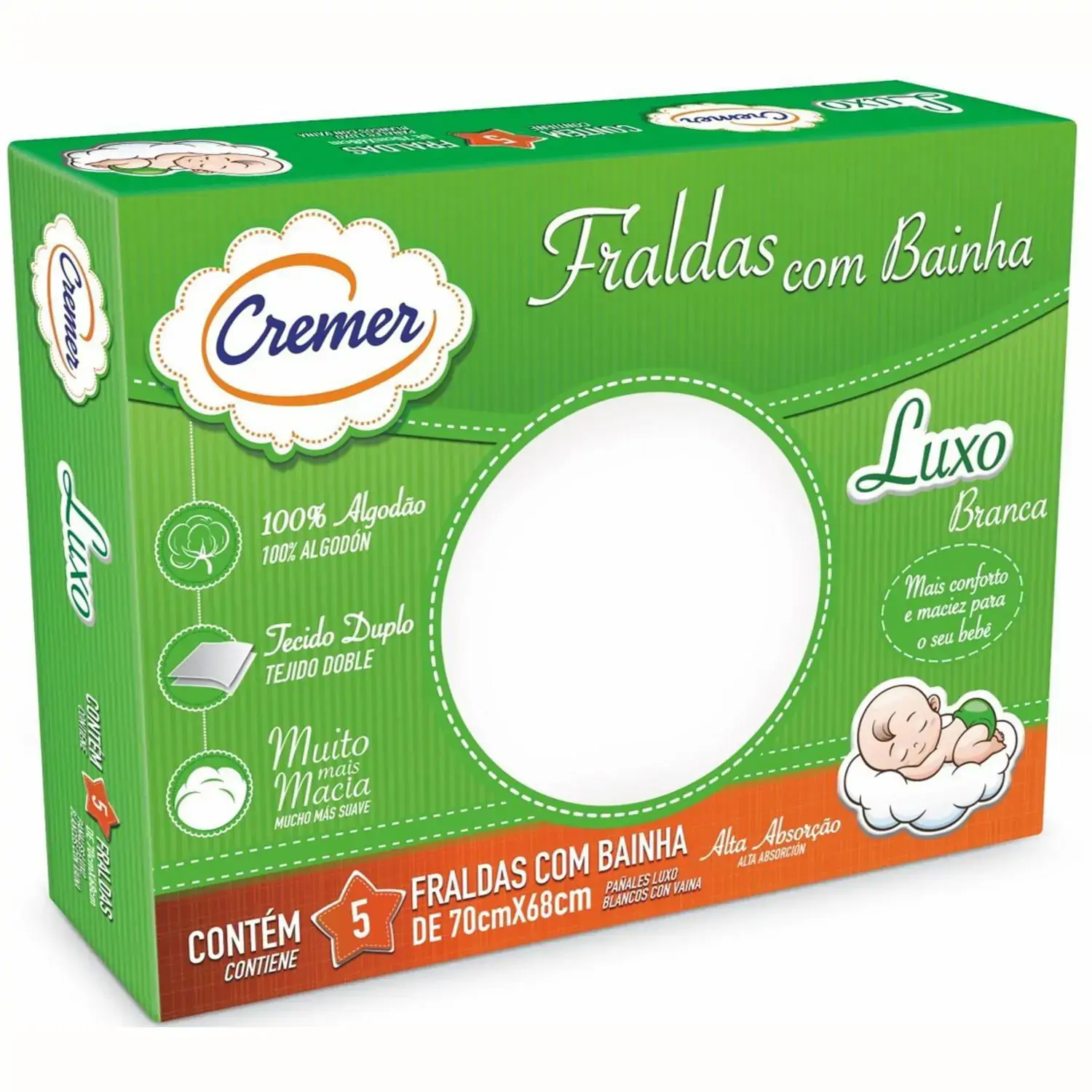 Fralda Luxo Branca Com Bainha Cremer