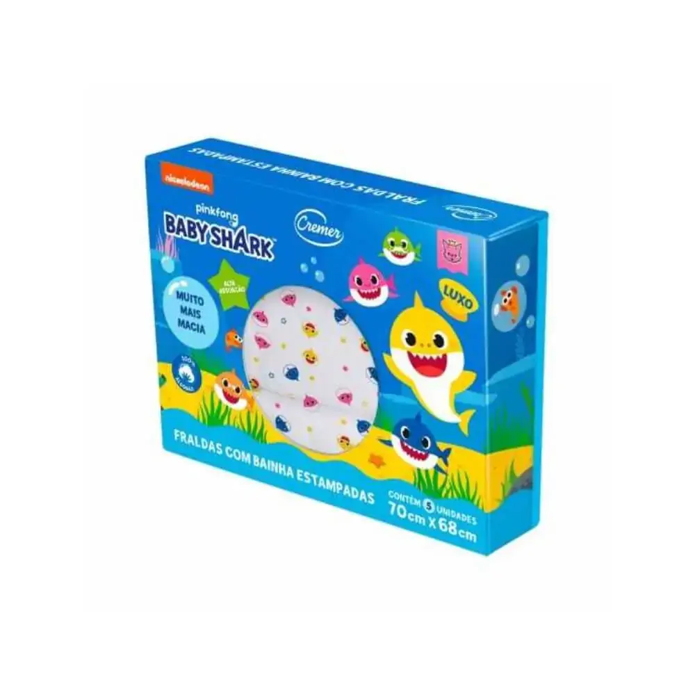 Fralda Cremer Luxo C/bainha 70x68cm Baby Shark