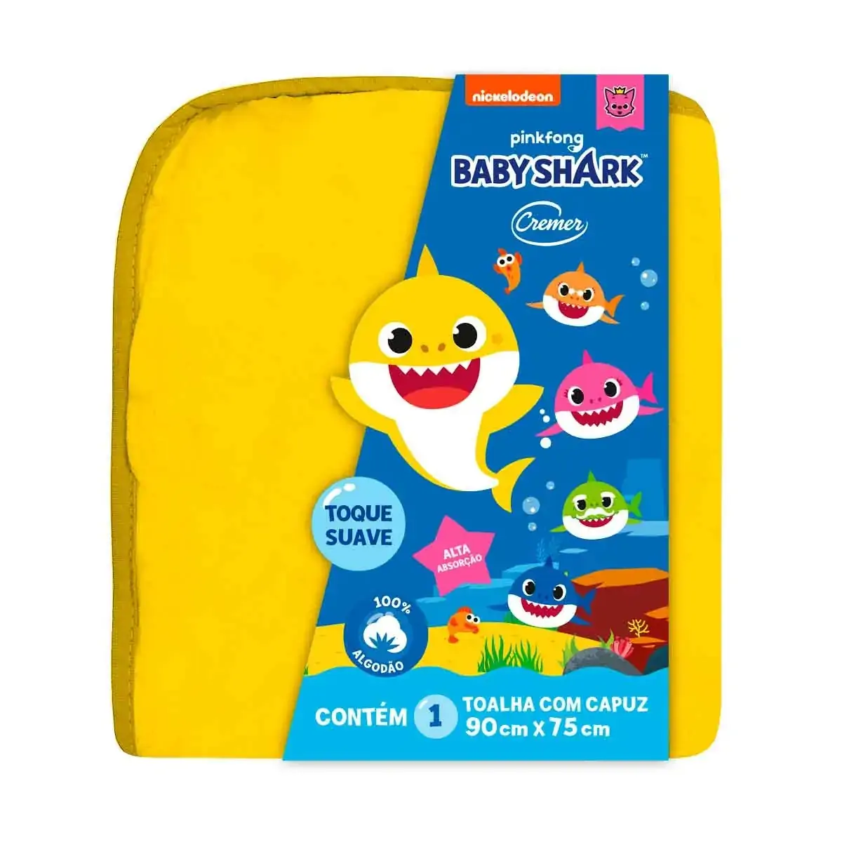 TOALHAO DE BANHO BEBE CREMER BABYSHARK AMARELO
