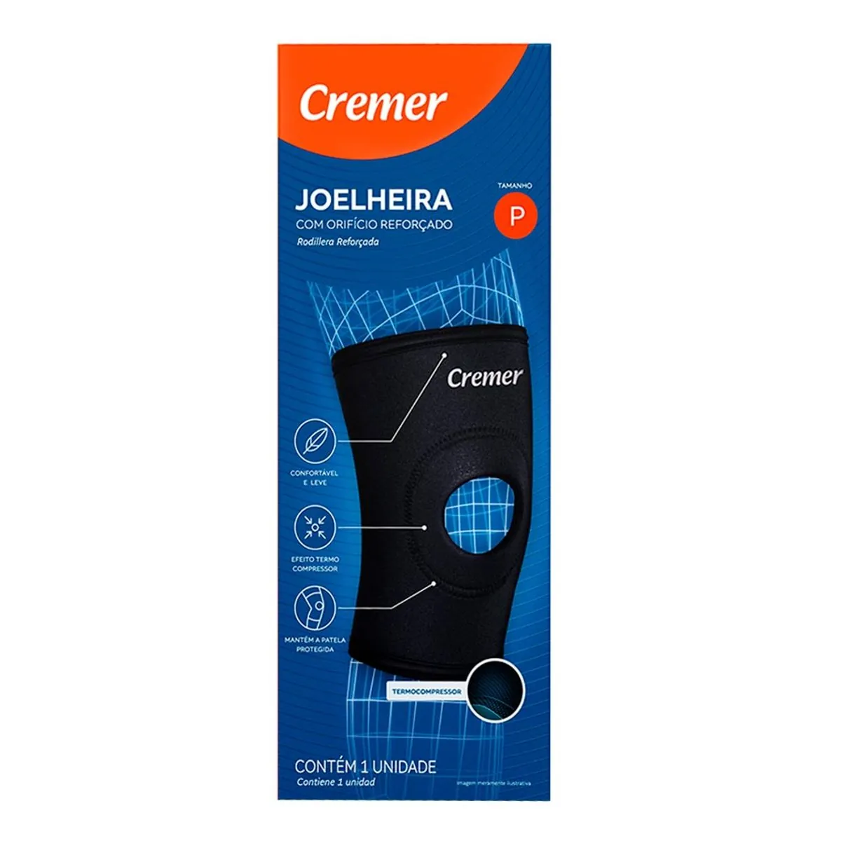 Joelheira Com Orifício Reforçado Preta Anatômica Cremer P