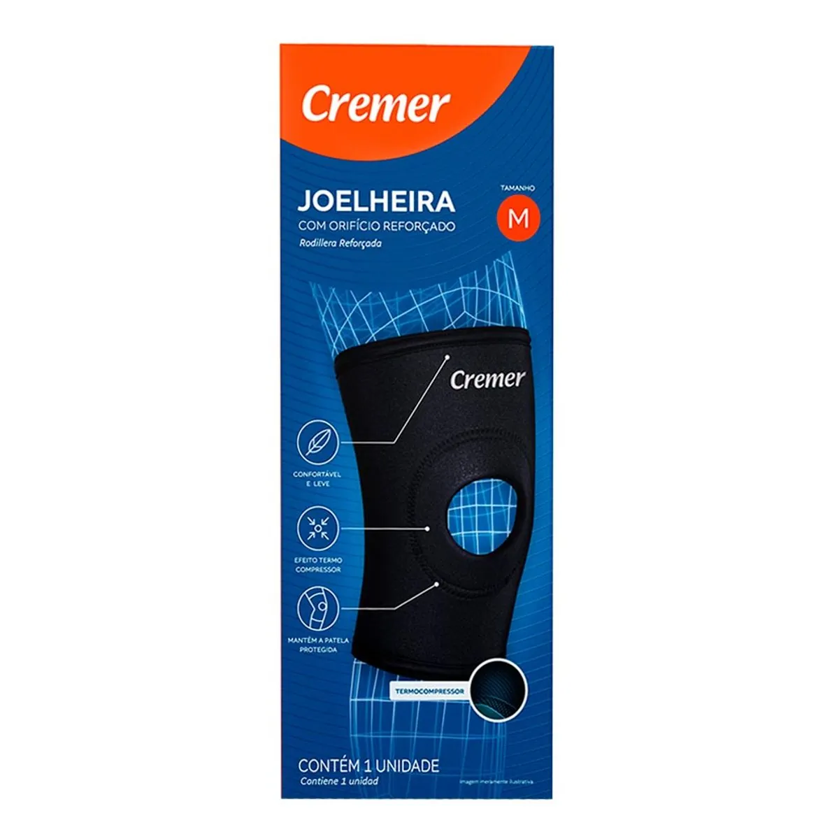 Joelheira Com Orifício Reforçado Preta Anatômica Cremer M