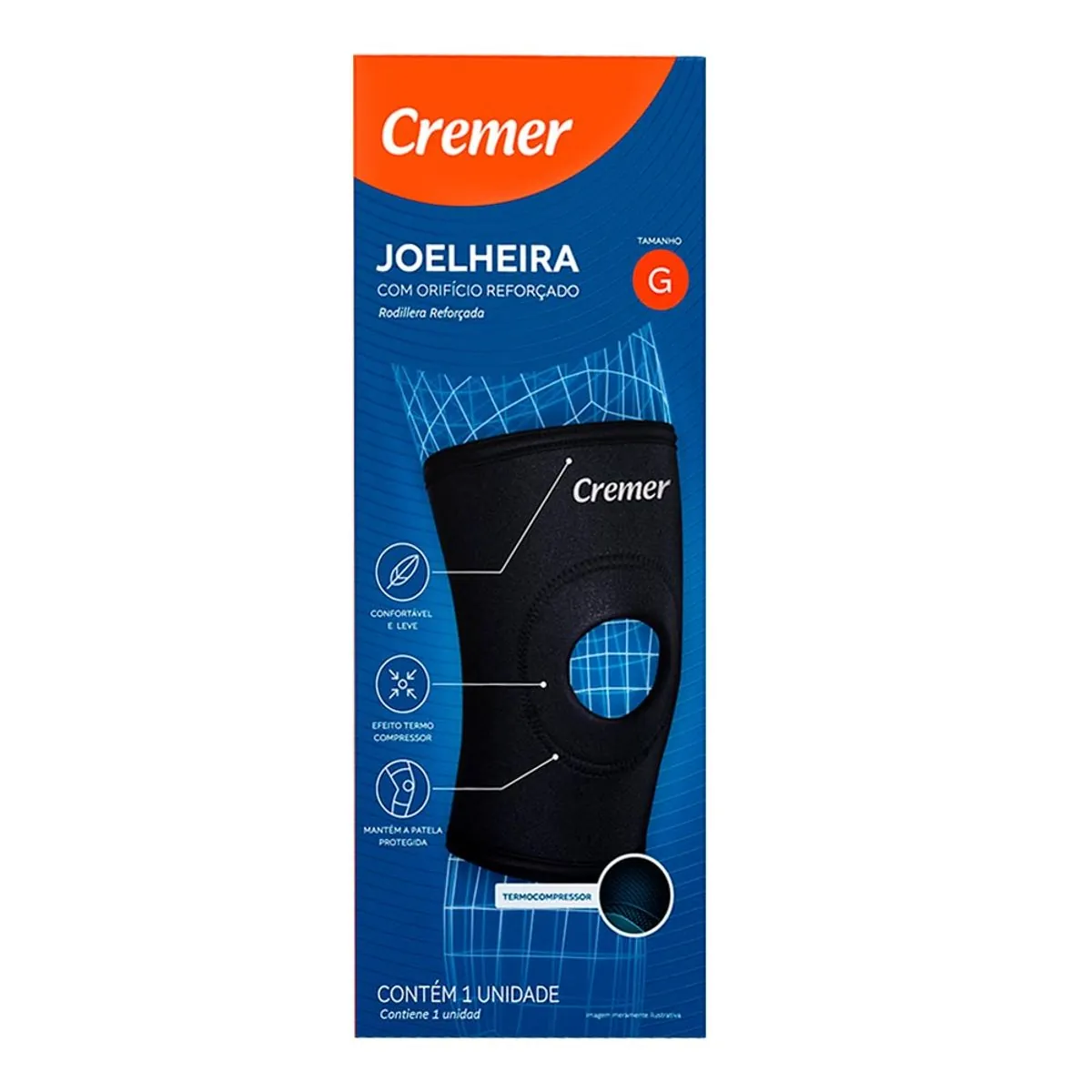 Joelheira Com Orifício Reforçado Preta Anatômica Cremer G
