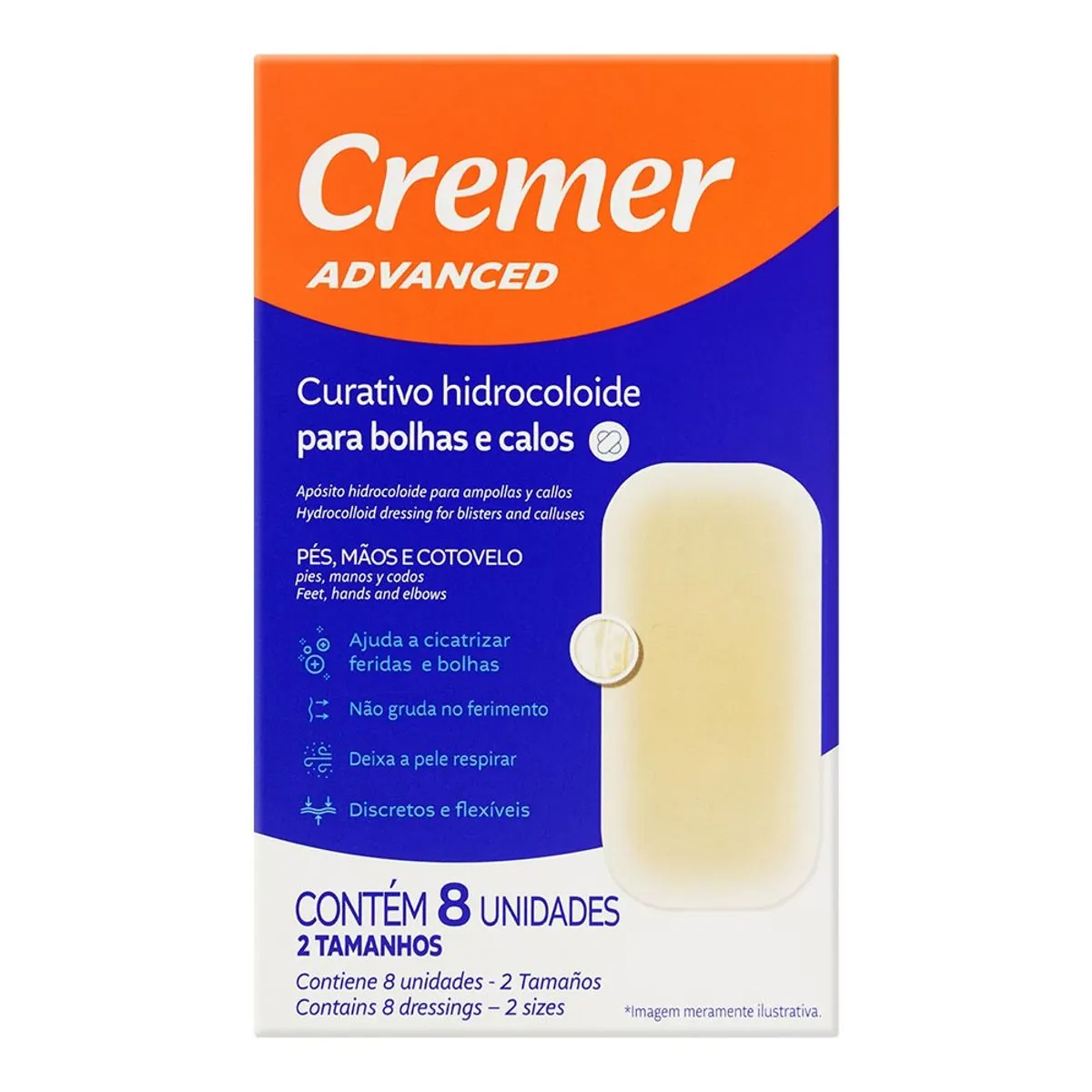 Curativo Hidrocoloide Para Bolhas E Calos 2 Tamanhos Cremer Advanced Caixa 8 Unidades