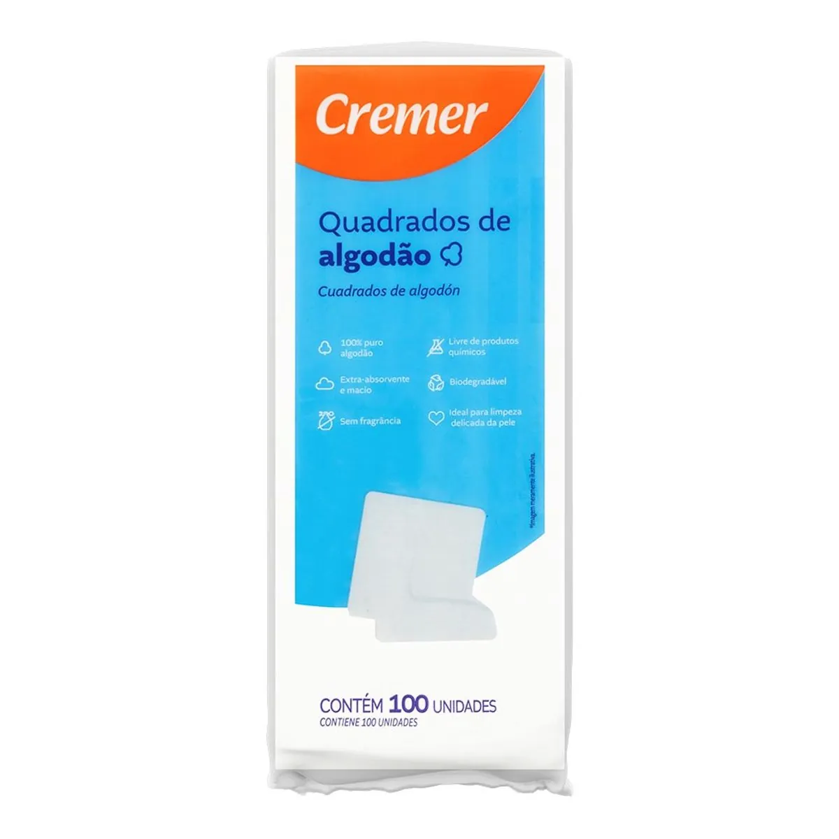 Algodão Quadrado Sem Perfume Cremer Pacote 100 Unidades