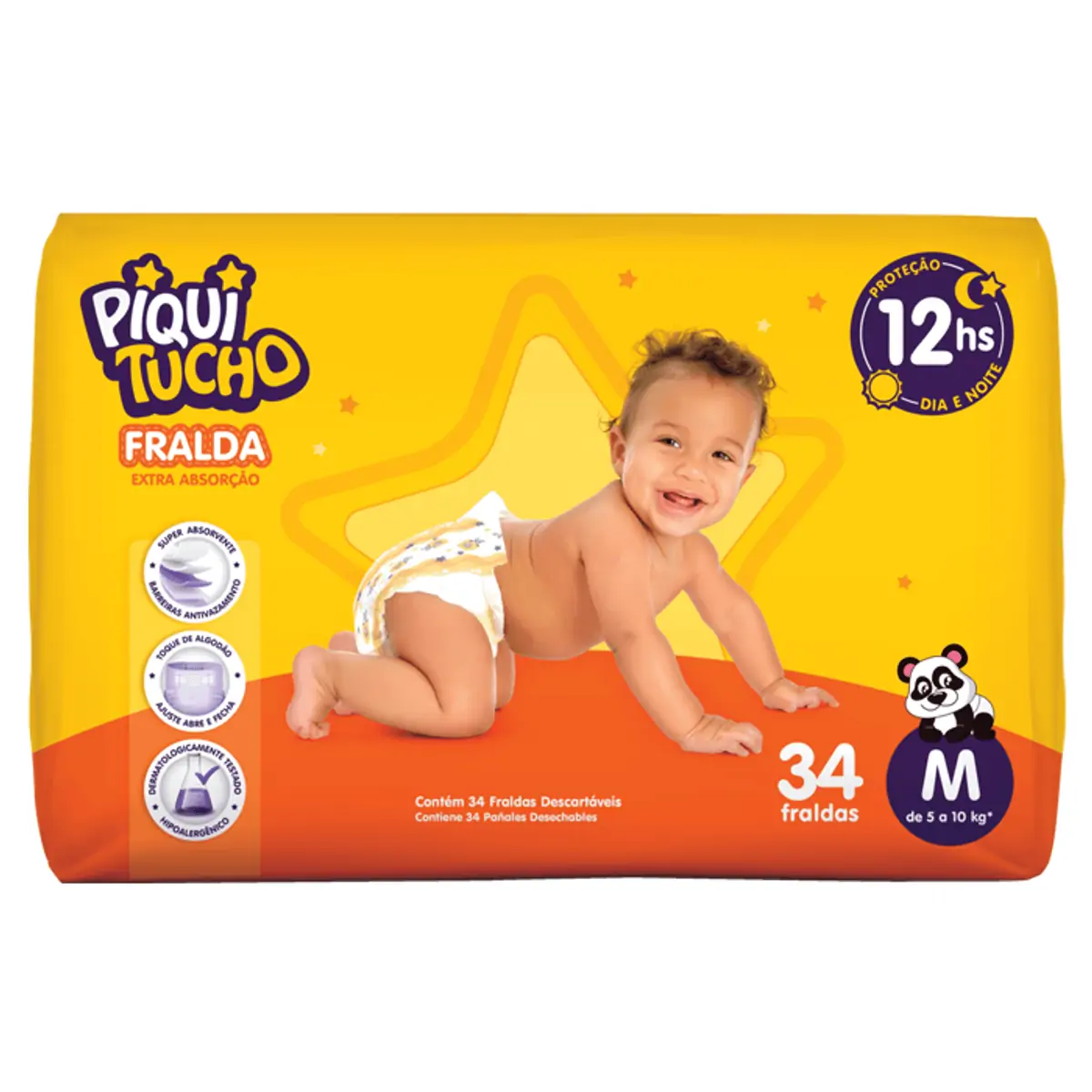 Fralda Descartável Infantil Piquitucho M Pacote 34 Unidades