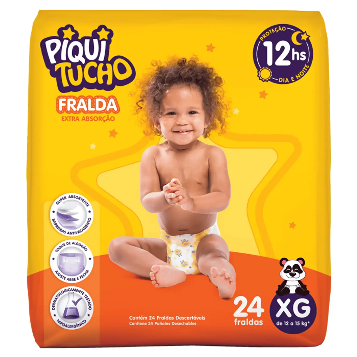 Fralda Descartável Infantil Piquitucho Xg Pacote 24 Unidades