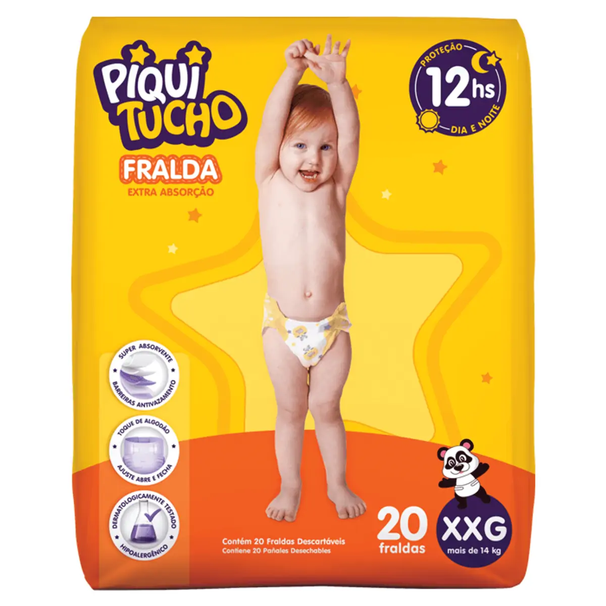Fralda Descartável Infantil Piquitucho Xxg Pacote 20 Unidades