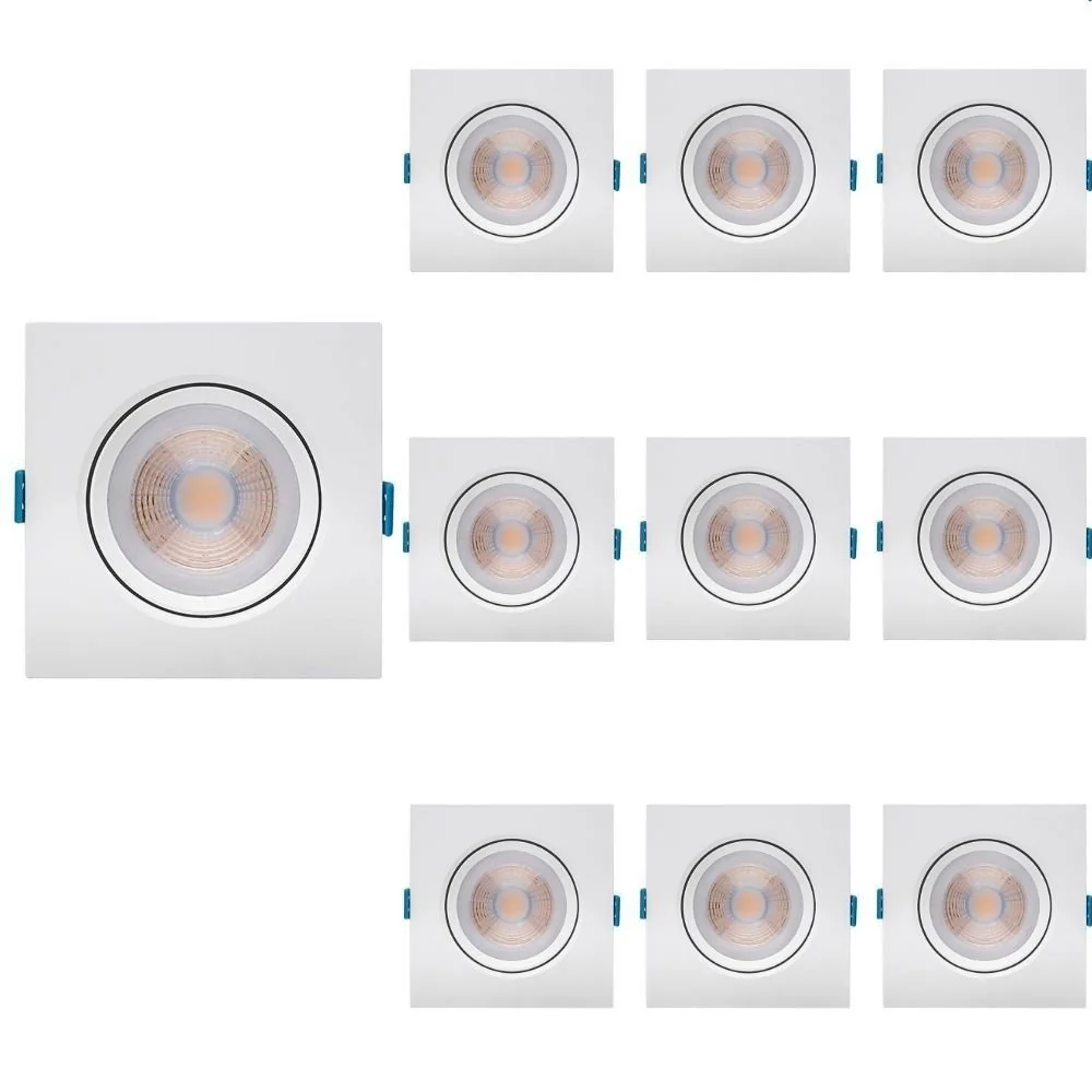 10 Spot De Led Embutir Stella Easy Par 20 Quadrado 7w Bivolt Branco 3000k Luz Amarela