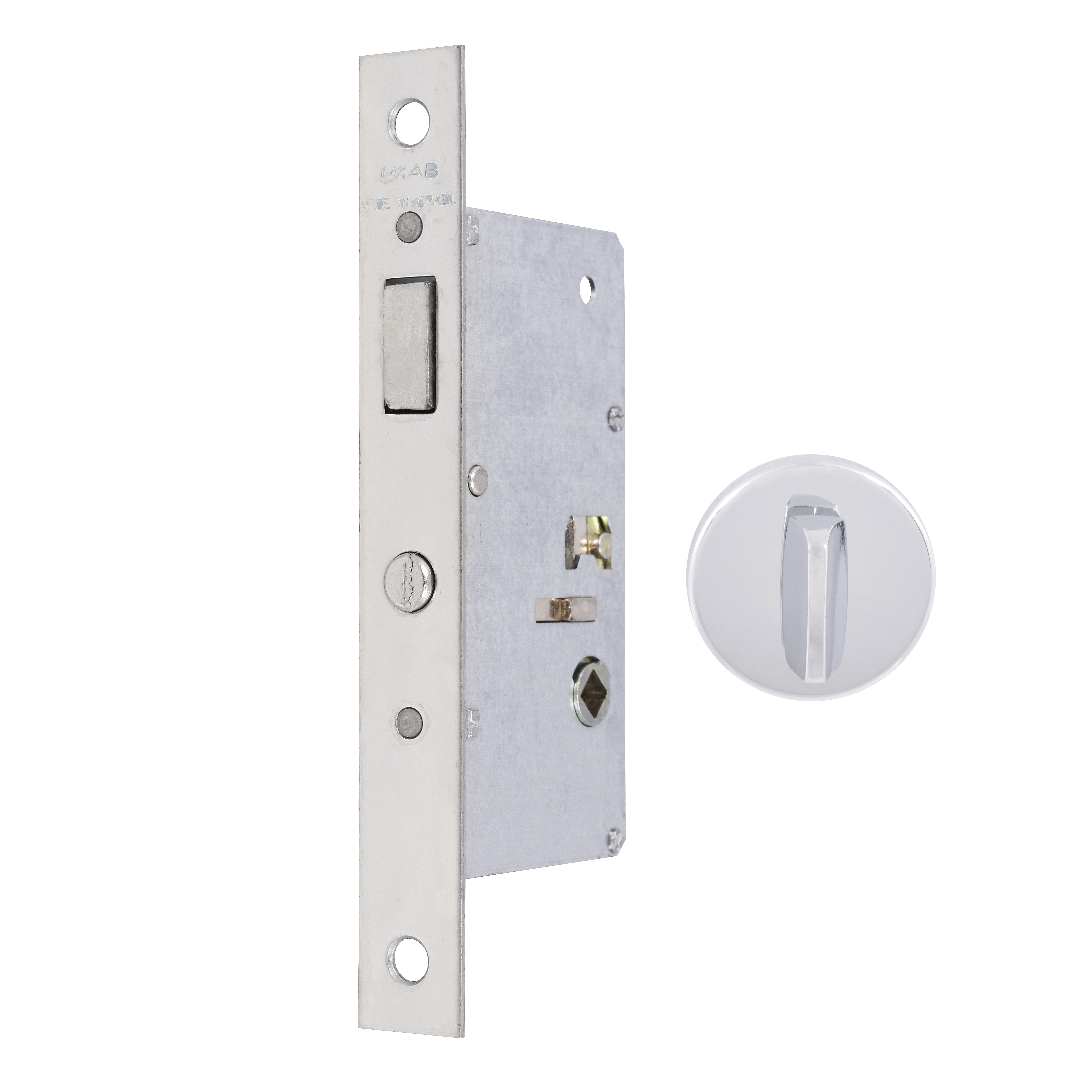 Fechadura Bico de Papagaio para Porta de Banheiro Cromado 40mm Comum com Roseta Imab