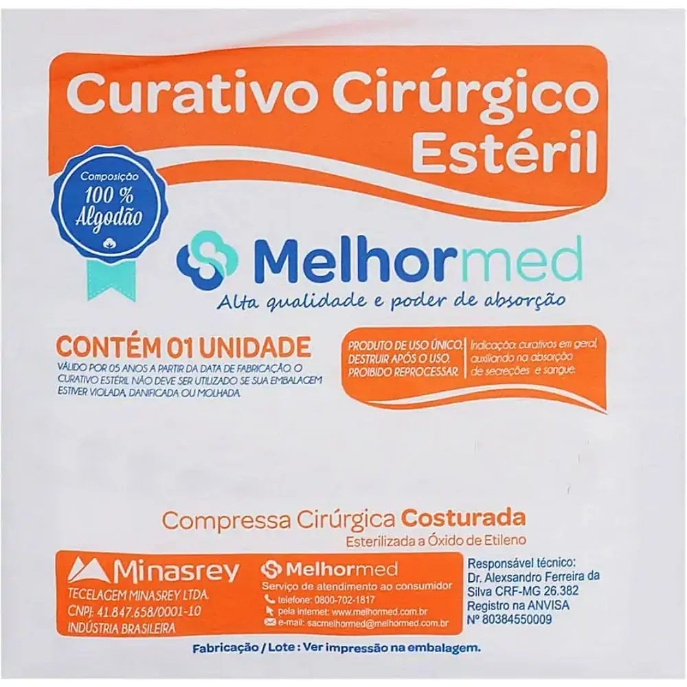 Compressa Cirúrgica Costurada Melhormed - 10X50Cm - Estéril