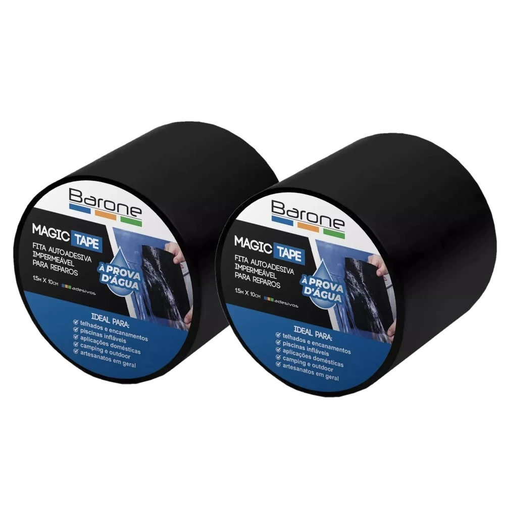 Kit 2 Fita Autoadesiva Impermeável Reparo Preta 1,5m X 10cm