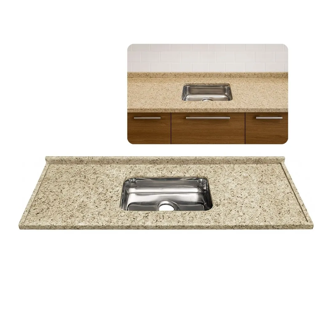 Pia De Cozinha Granito Ornamental 150cm Cuba Inox Sobreposta Ornamental