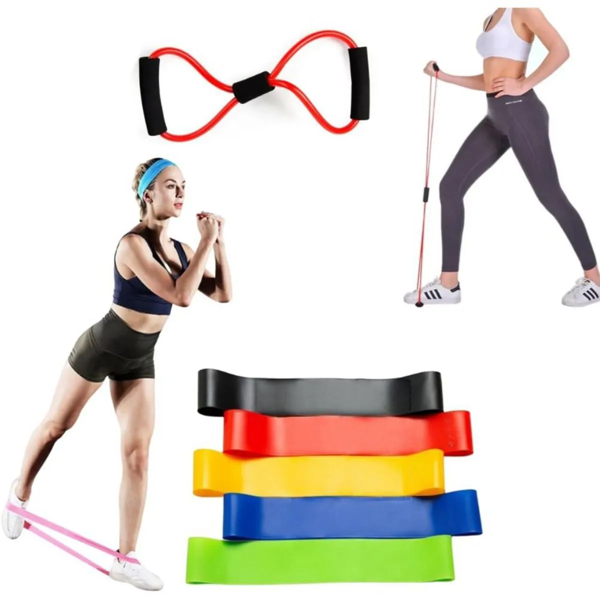 Kit Elástico Extensor Para Exercicio E Conjunto 5 Faixa Elastica Thera Band Treino Em Casa Ginastica