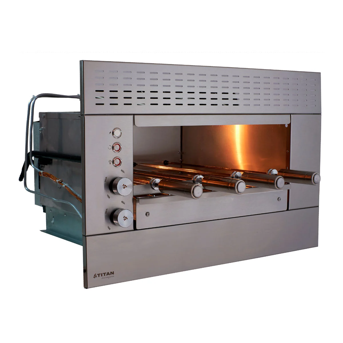 Churrasqueira De Embutir A Gás Gn 220v Inox 4 Espetos Painel Ventilado Suprema